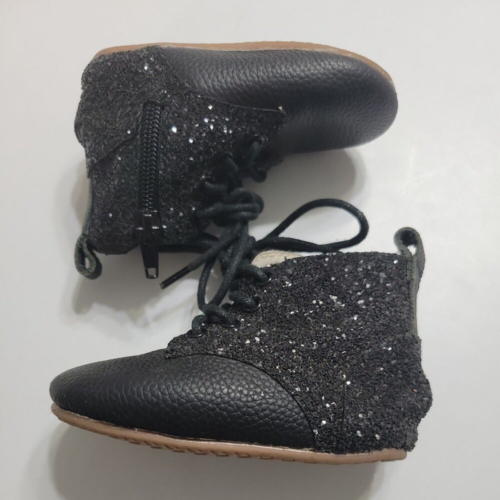 Little Toe Co. Boots Girls 12-18 Month Shoes Black Zebra Print‎ Leather Sneakers